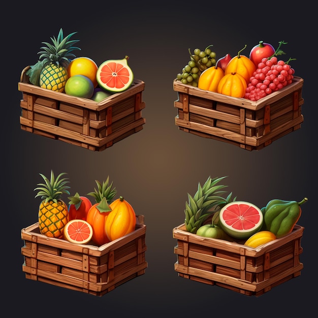 PSD 3d illustration of fruit crates