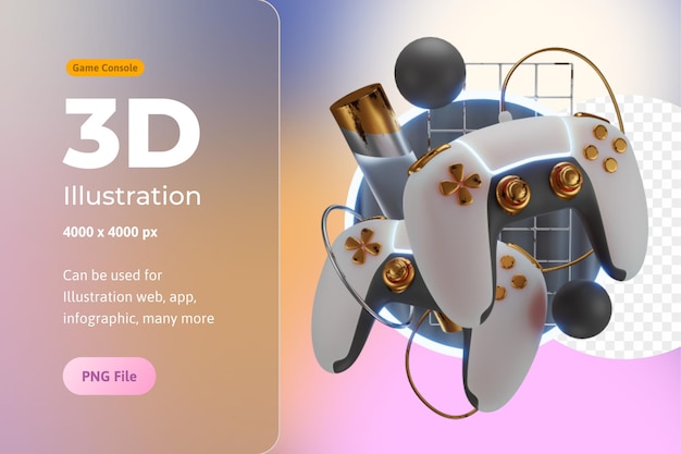PSD Абстрактное украшение игровой консоли 3d иллюстрации, используется для интернета, приложений, инфографики, печати и т. д.