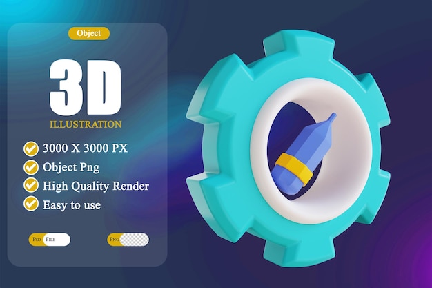 3d illustration gear and pencil 2
