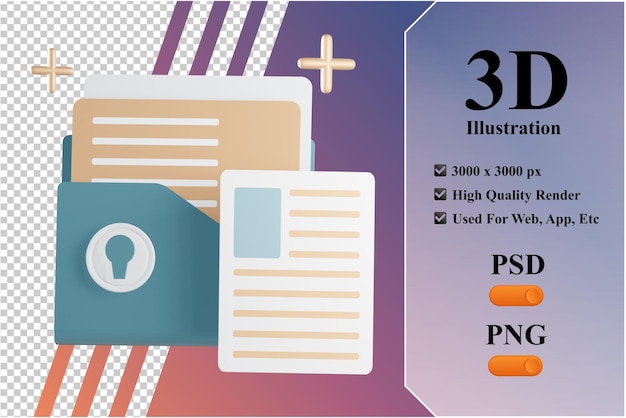 3D-illustration gengiver data og låst premium design Psd