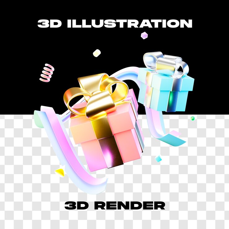 ट्रांसपेरेंट बैकग्राउंड के साथ 3D इलस्ट्रेशन गिफ़्ट 3D रेंडर 3D आइकन हाई रिज़ॉल्यूशन