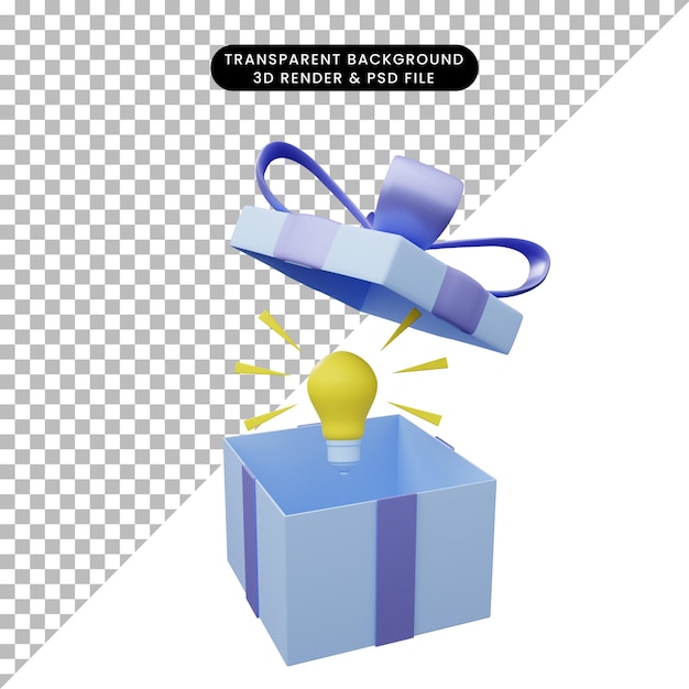 3d illustration of gift box open with light bulb