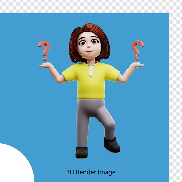 PSD 3d illustration girl student wondering a question