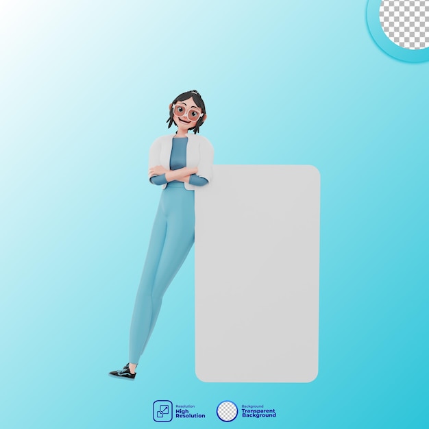 3d illustration of girl with blank board