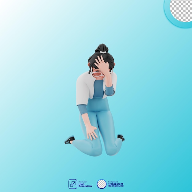 PSD 3d illustration of girl with dizzy pose