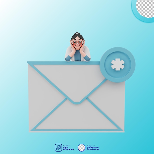 PSD 3d illustration of girl with email