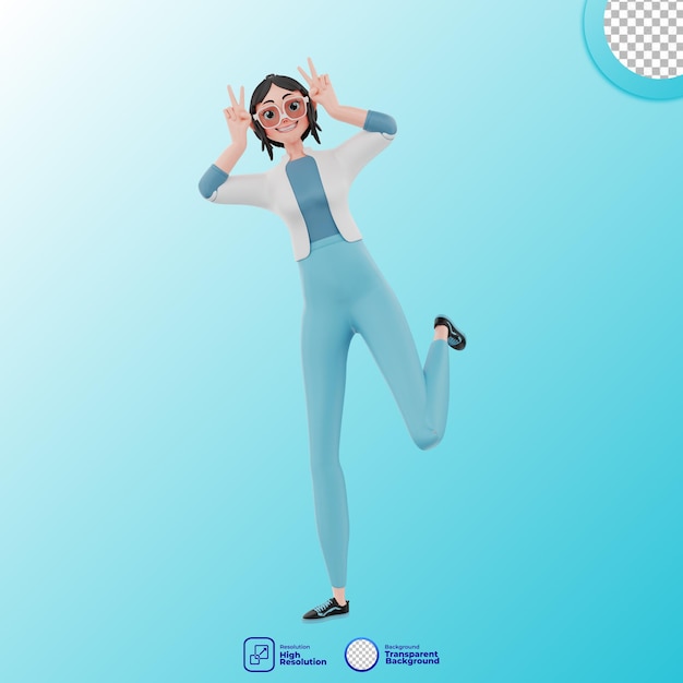 3d illustration of girl with peace pose