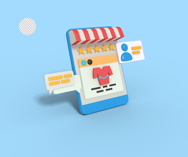 3d illustration of giving a five star review on an online store
