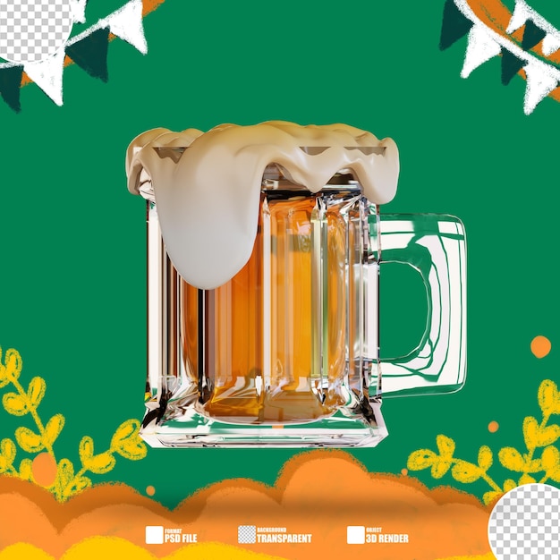 PSD tazza di vetro dell'illustrazione 3d con un grande liquido di birra all'interno 4