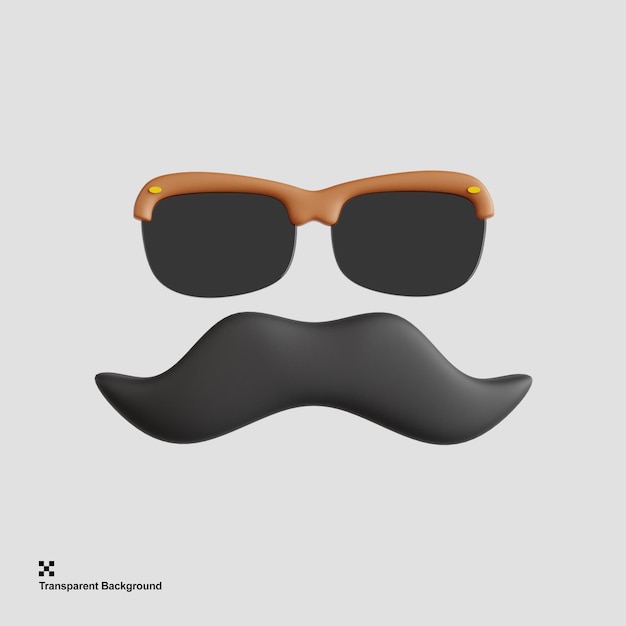 PSD 3d illustration of glasses and moustachea