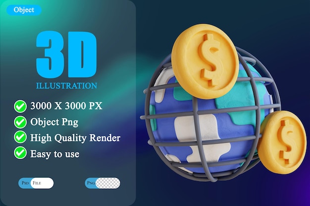 PSD 3d иллюстрация глобальные деньги 3