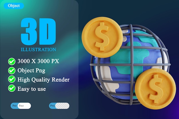 PSD 3d illustration global money