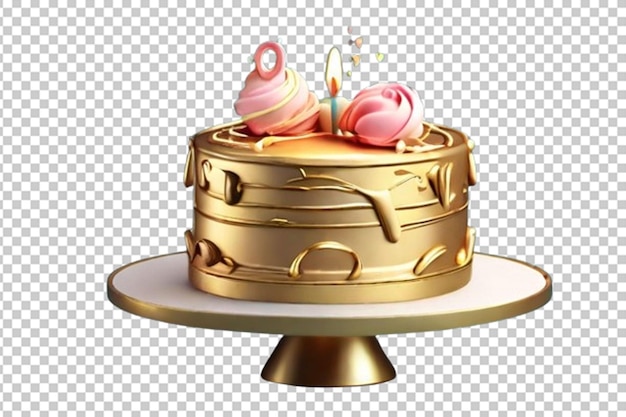 3d illustration of gold cute birthday and valentine day cake