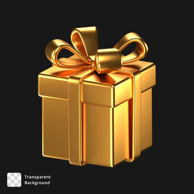 PSD 3d illustration of a gold gift box with gold bow amp ribbons