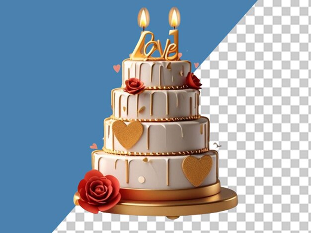 PSD 3d illustration of gold valentine39s day cake