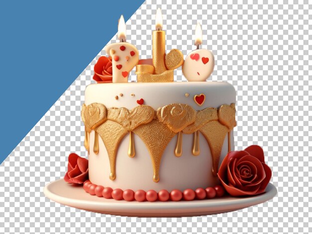 PSD illustrazione 3d della torta d'oro di san valentino