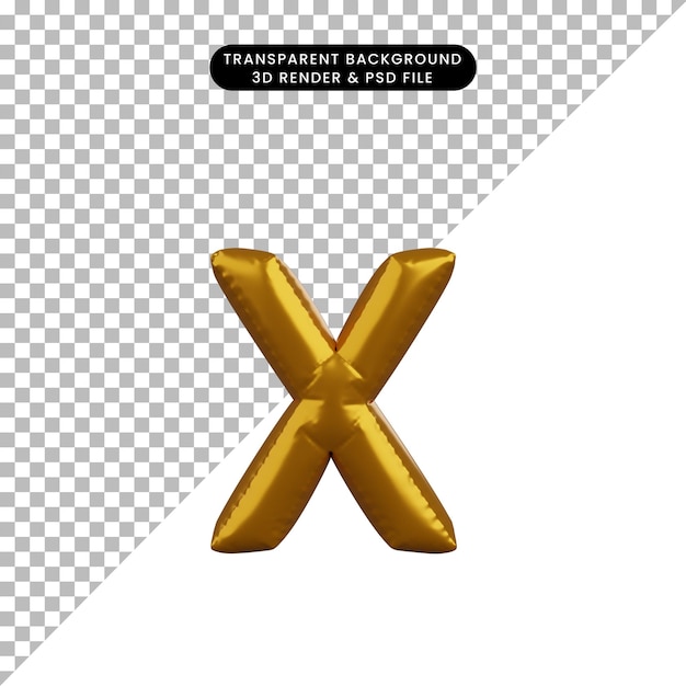 3d illustration of golden balloon concept alphabet x