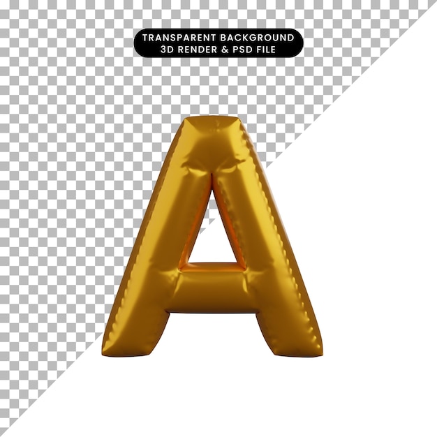 3d illustration of golden balloon concept alphabet a