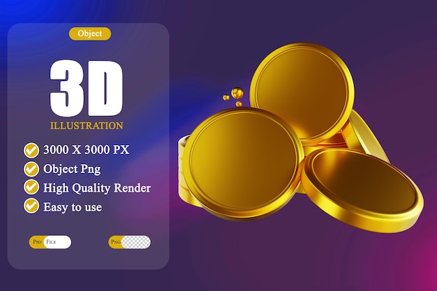 PSD 3d illustration golden common coin pile