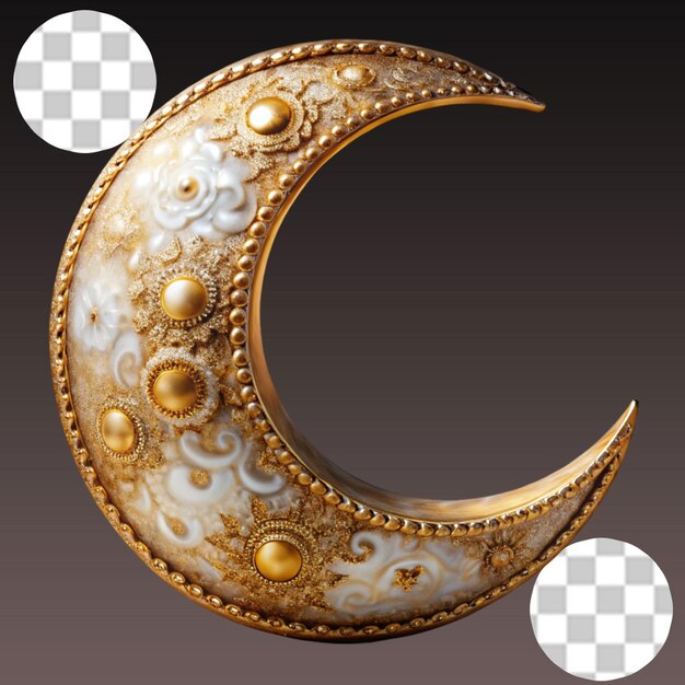 PSD 3d illustration of golden crescent moon element isolated on transparent background