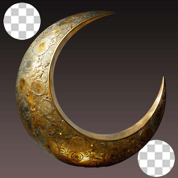 PSD 3d illustration of golden crescent moon element isolated on transparent background