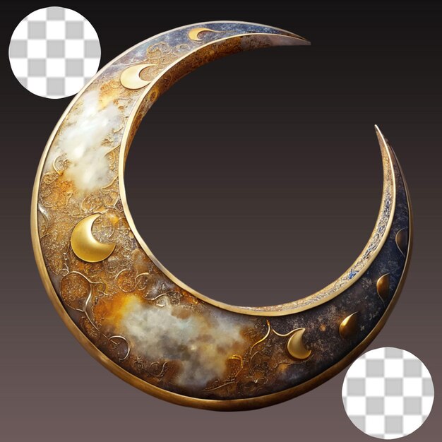 PSD 3d illustration of golden crescent moon element isolated on transparent background