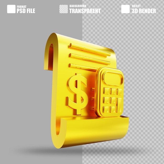 3dイラスト黄金の財務書類と計算機2