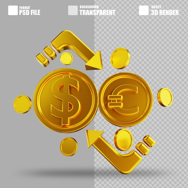 3D иллюстрация обмена золотых денег