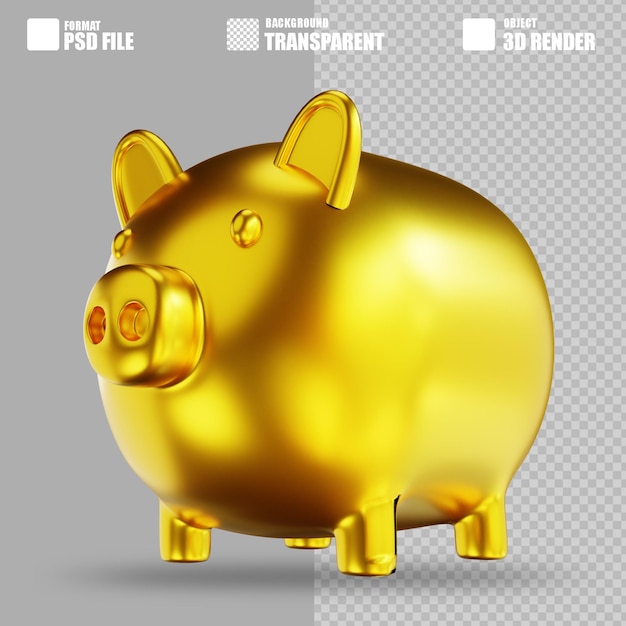 3D illustration golden piggy bank 2