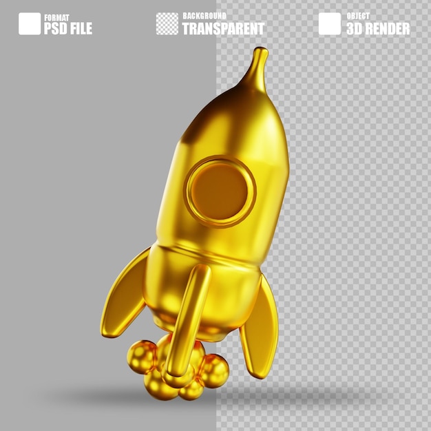 3D иллюстрация золотая ракета