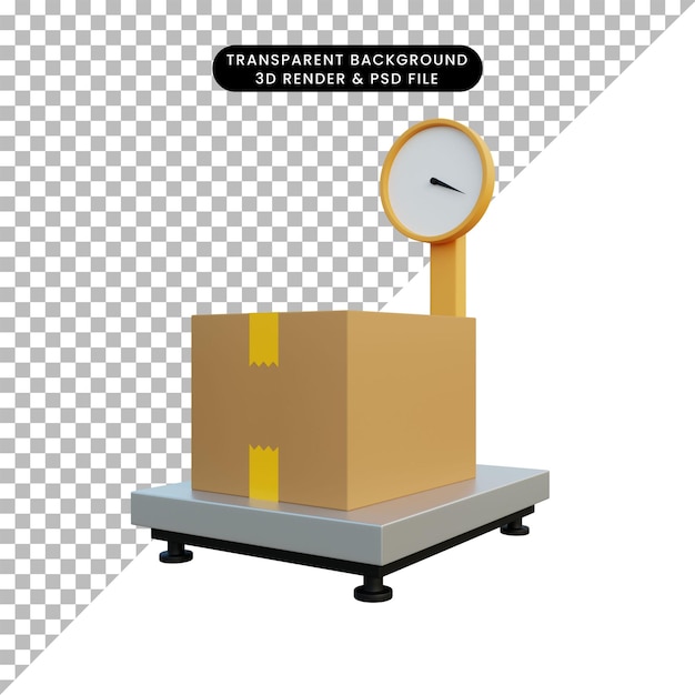 PSD 3d illustration of goods scaler with cardboard