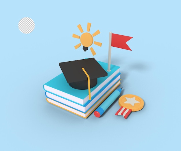 PSD 3d illustration of graduation education book