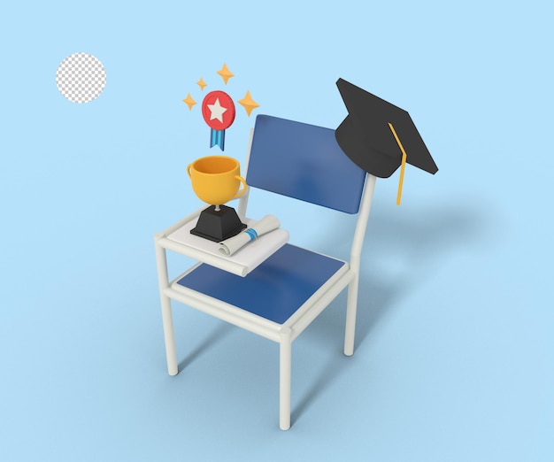 PSD illustrazione 3d della sedia di istruzione di graduazione