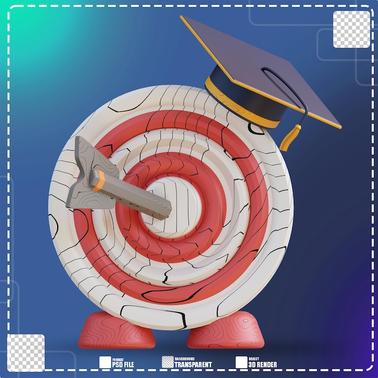 PSD 3d illustration of graduation target 2