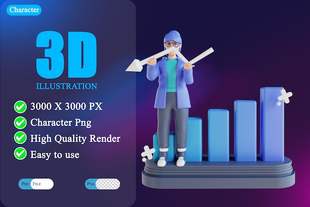 3D illustration graph down 2