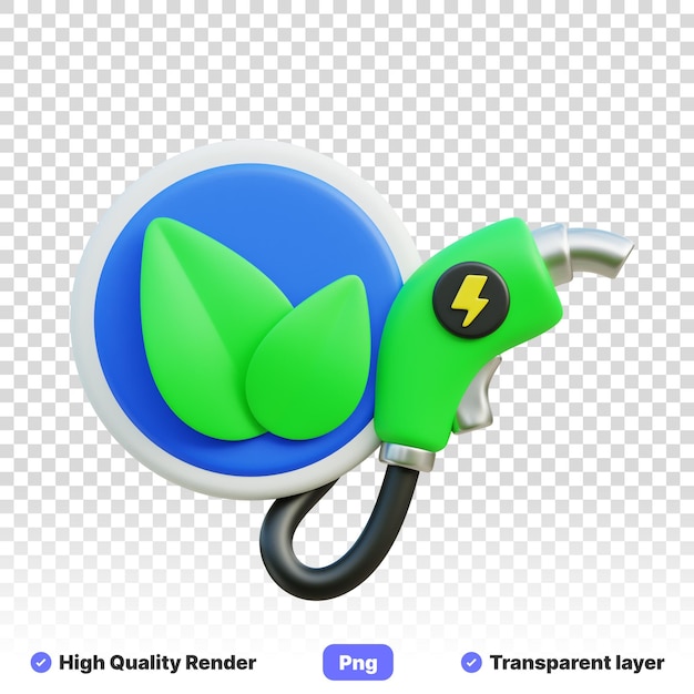 3d illustration of a green ev pump with plant on it in transparent background