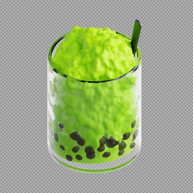 PSD 3d illustration of a green flavored smoothie drink looking delicious in transparent background