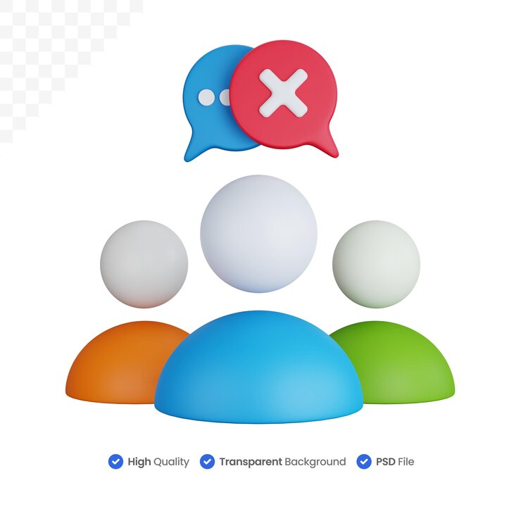 3D Illustration Group Users With Cross Bubble Chat