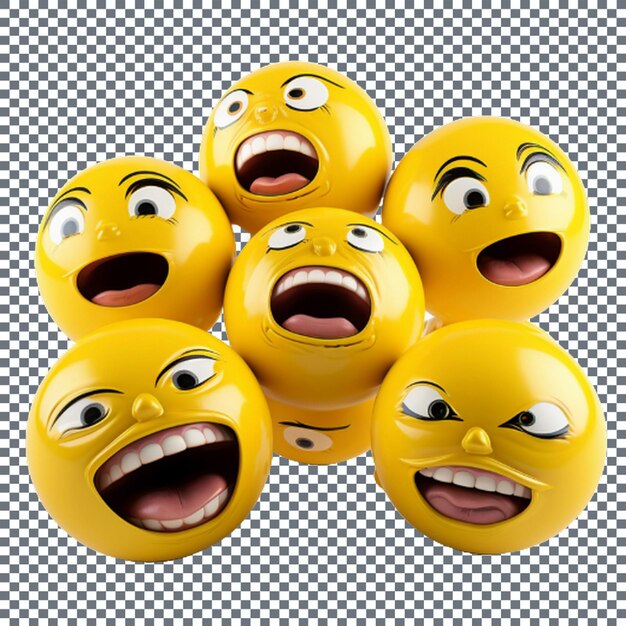 Illustrazione 3d di un gruppo di emoticon gialle con emozioni diverse