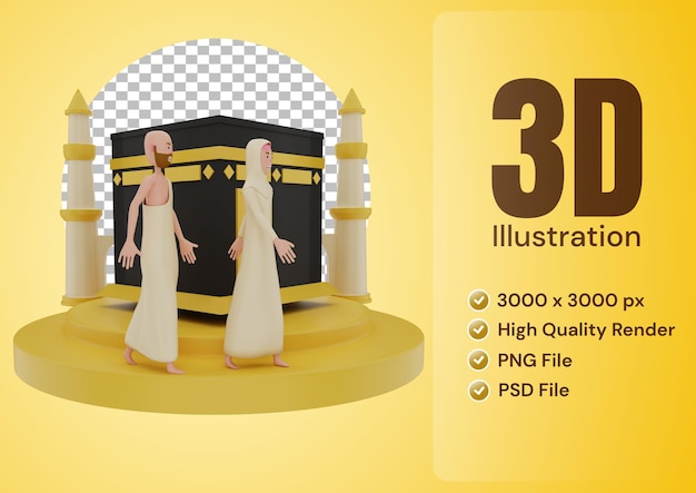 Illustrazione 3d di hajj e eid al adha