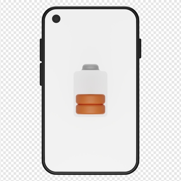 PSD illustrazione 3d dell'icona della batteria mezzo telefono psd