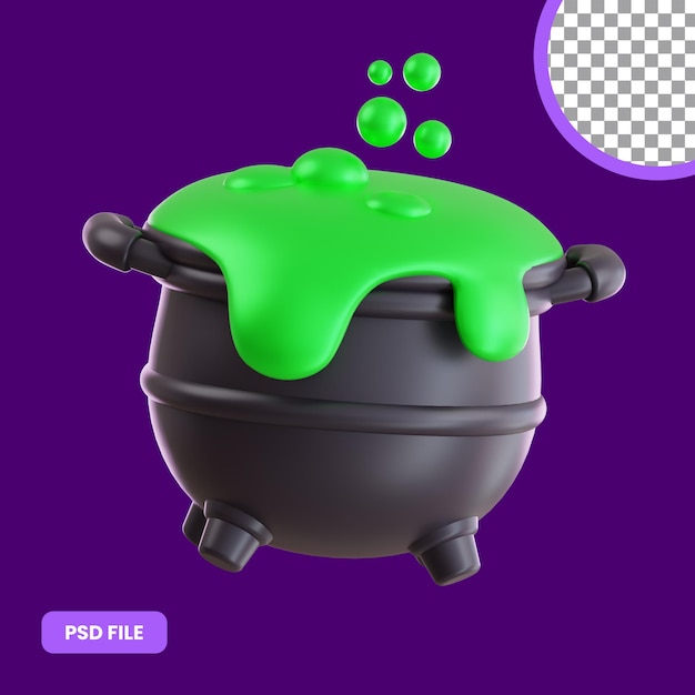 3d illustration of halloween cauldron witch