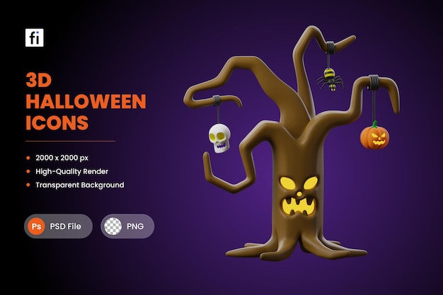 PSD 3d illustration halloween creepy tree