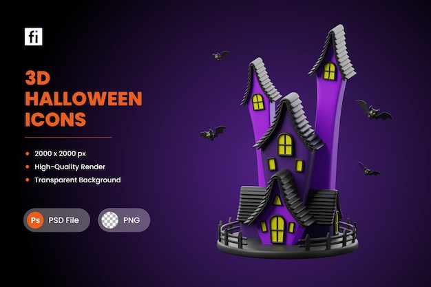 Illustrazione 3d casa stregata di halloween