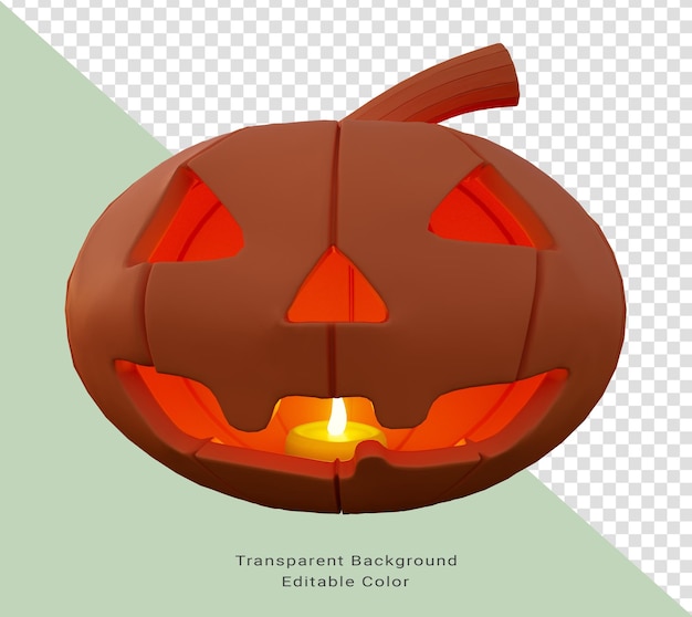 Illustrazione 3d della zucca di halloween all'interno della vista frontale luminosa della candela elemento di design dello sfondo di halloween
