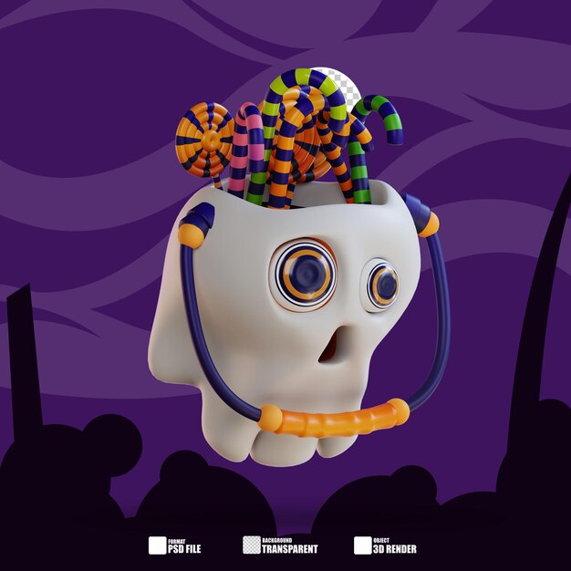 PSD 3d illustration of halloween skull and candy 2