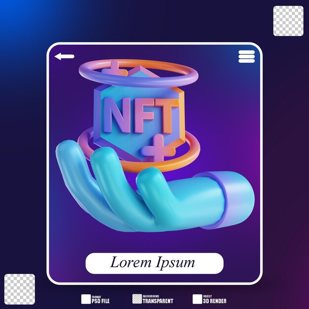 PSD 3d 일러스트 손과 nft 4