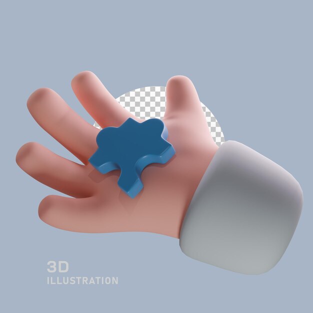 Illustrazione 3d dell'elemento del puzzle blu a mano