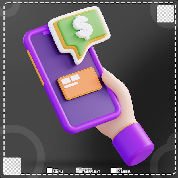 PSD 3d illustration hand check financial balance with mobile phone 2