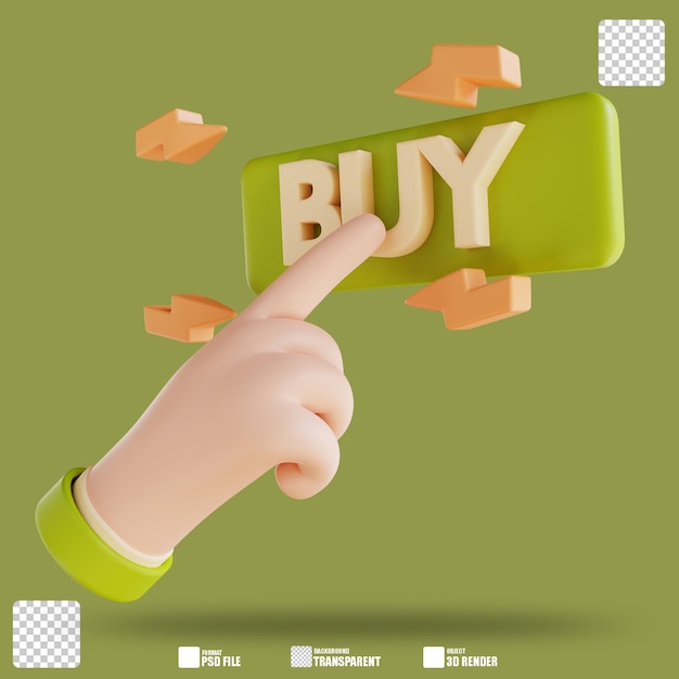 3D illustration hand and click buy 2